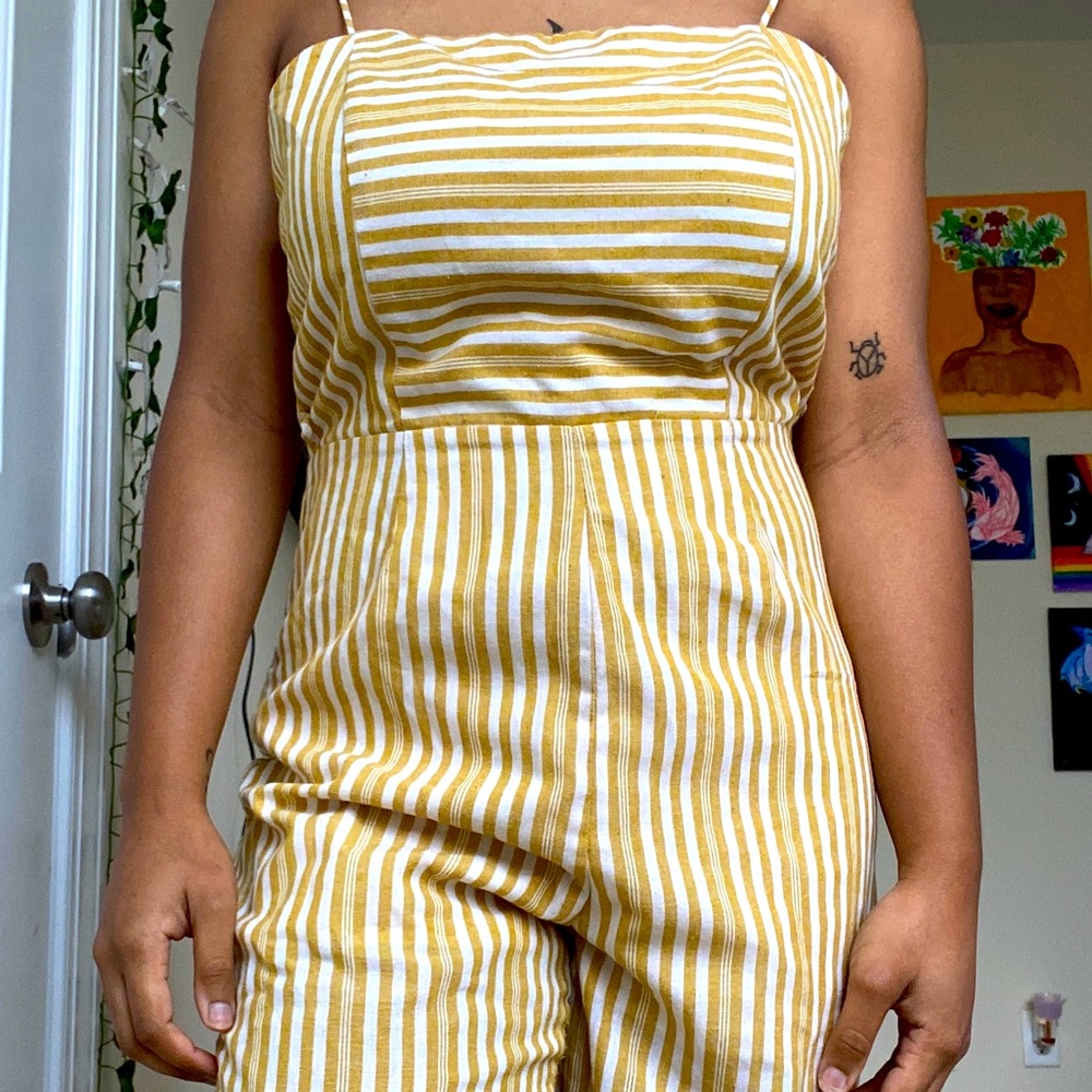 Yellow and white striped romper